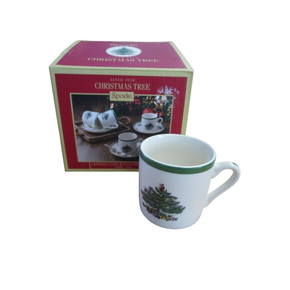 Spode Christmas Tree Demitasse Espresso Cups & Saucers Set Of 4 New In Box - Picture 1 of 16